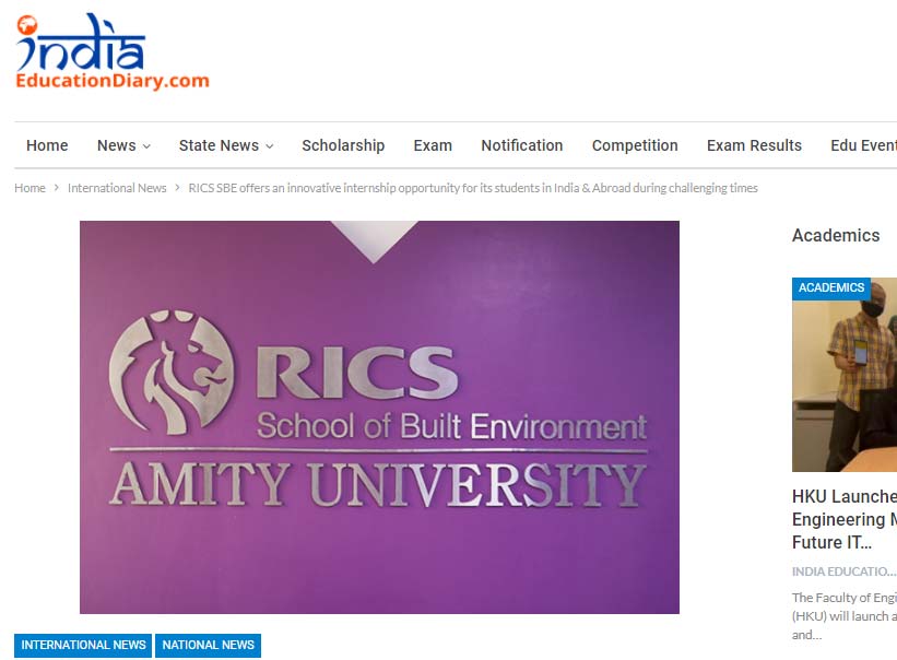 RICS SBE Offers An Innovative Internship Opportunity For Its Students In India