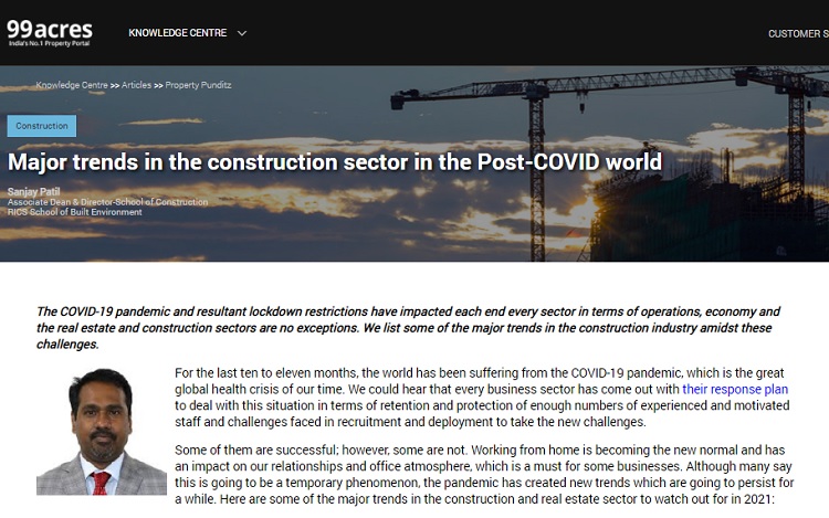 Major trends in the construction sector in the Post-COVID world
