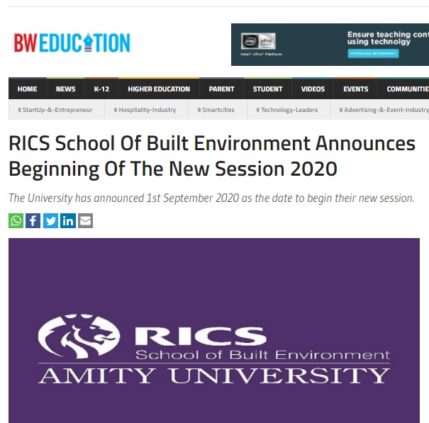 RICS School Of Built Environment Announces Beginning Of The New Session 2020