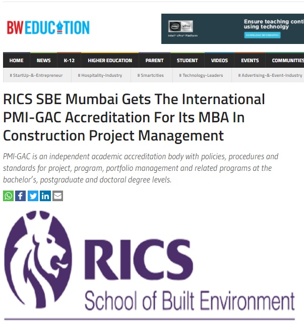 RICS SBE Mumbai Gets The International PMI-GAC Accreditation