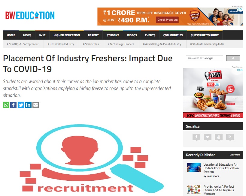 Placement Of Industry Freshers: Impact Due To COVID-19