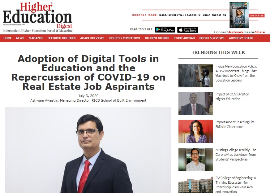 Adoption of Digital Tools in Education and the Repercussion of COVID-19 on Real Estate Job Aspirants
