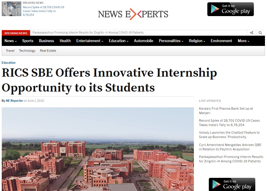 RICS SBE Offers Innovative Internship Opportunity to its Students