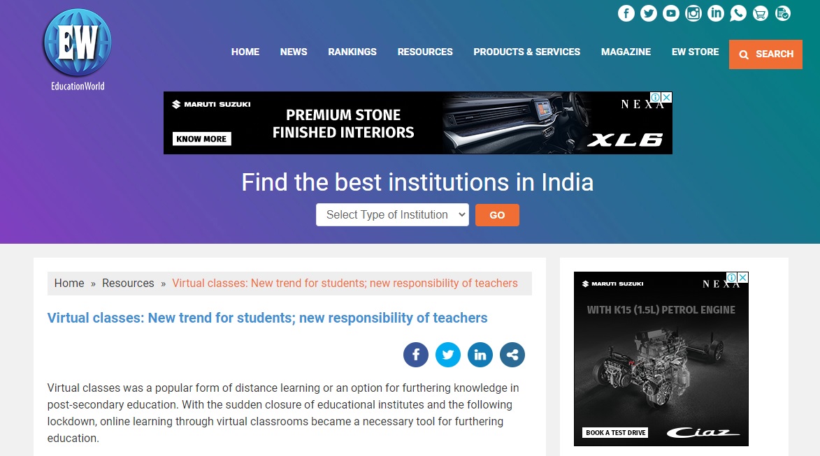 Virtual classes: New trend for students; new responsibility of teachers
