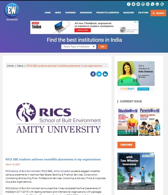 RICS SBE students achieves incredible placements in top organisations