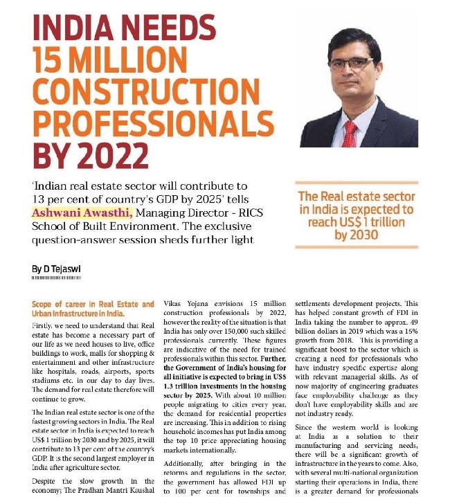 India needs 15 million construction professionals by 2020